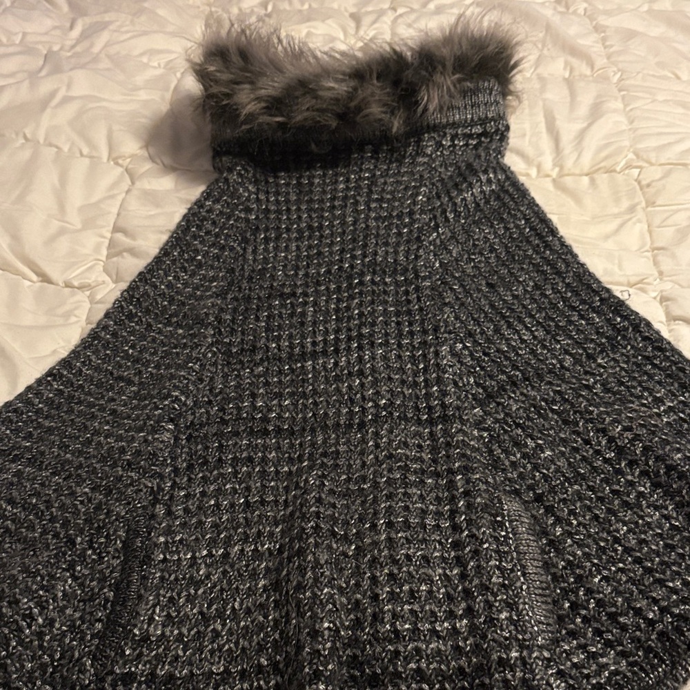 Steve Madden Charcoal Fur-Trimmed Turtleneck Sweater